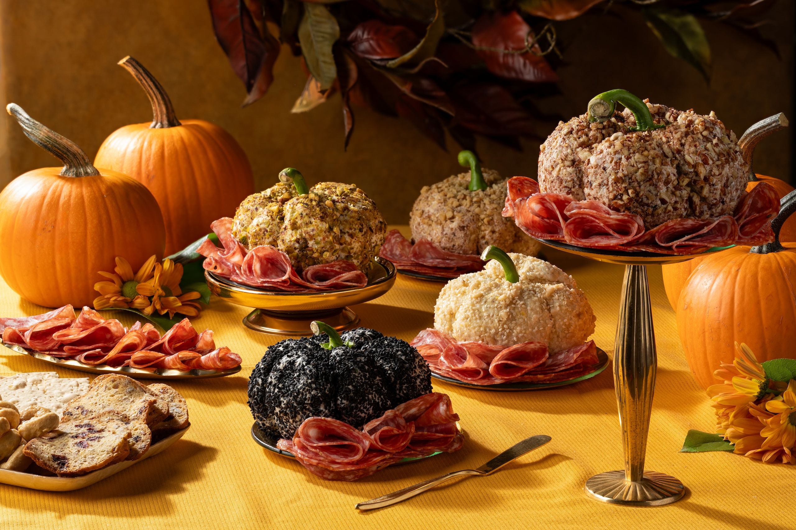 Goat Cheese and Mascarpone Pumpkin Cheese Ball with Salami