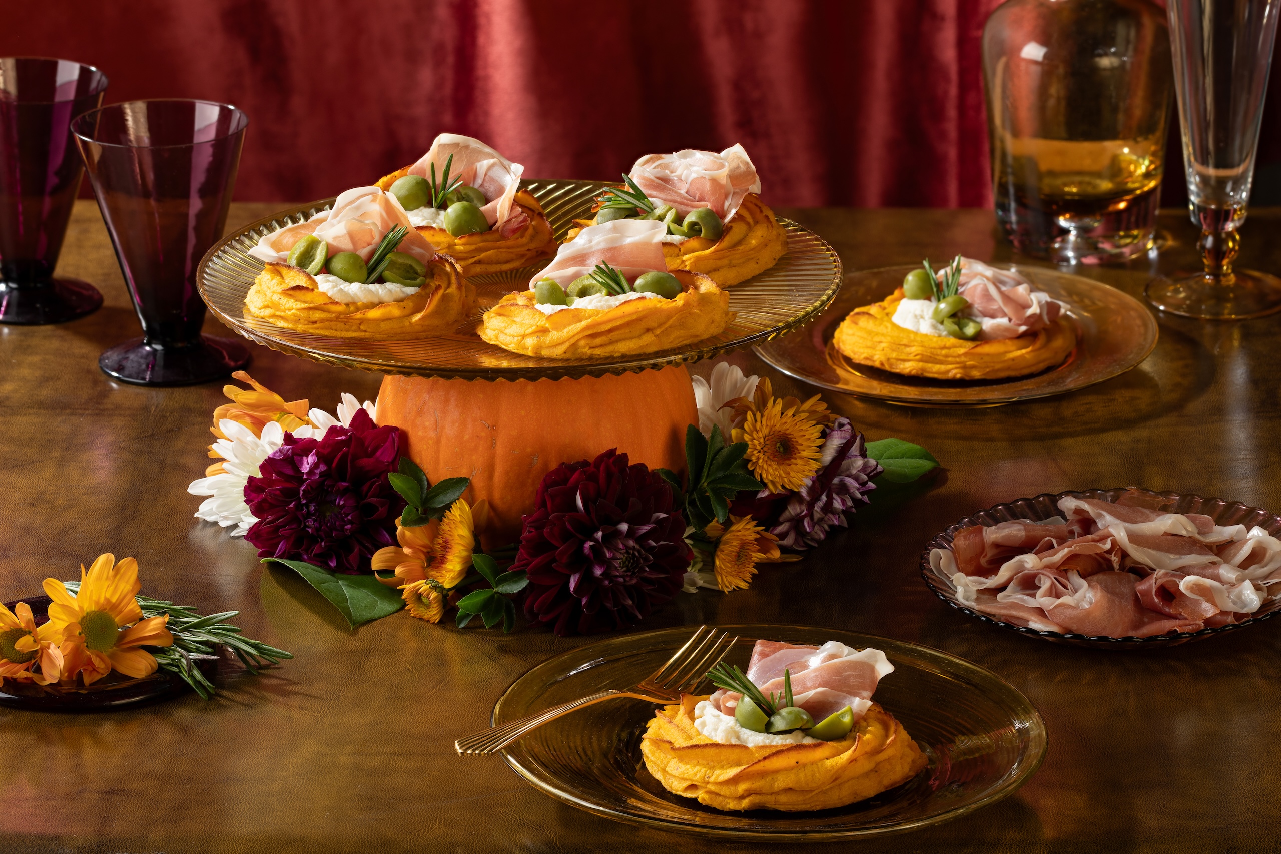 Parmesan Pumpkin Nests with Prosciutto and Herbed Ricotta