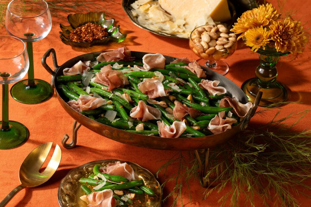 Warm Green Beans with Prosciutto and Marcona Almonds